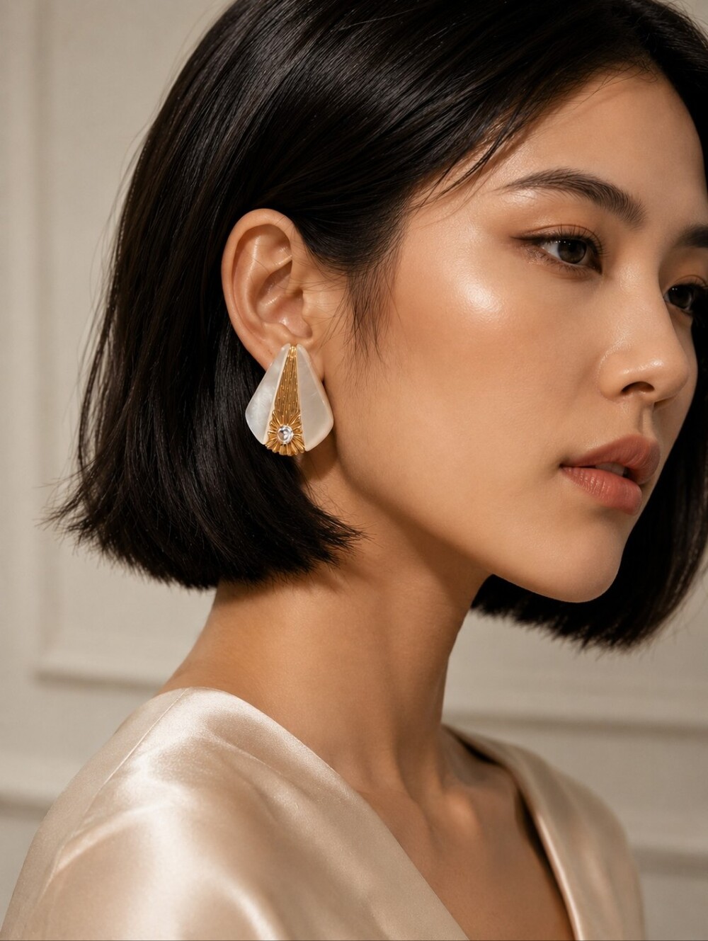 Vintage Runway-Inspired Ivory & Gold Statement Clip Earrings | Art Deco Revival
